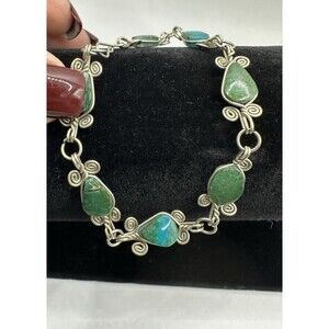 Southwestern Silver Womens Bracelet Handcrafted Wire Wrap Teardrop Turquoise